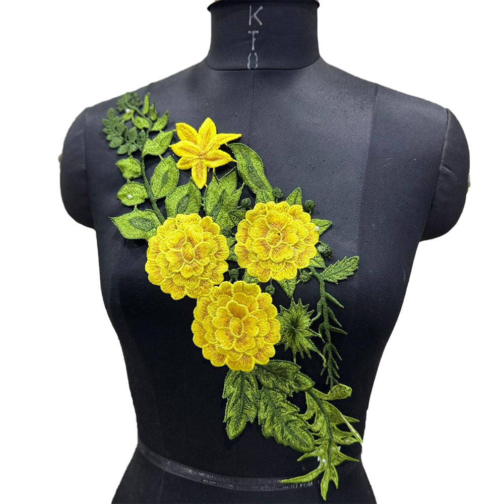 Designer Applique Patch with Detailed Floral Threadwork