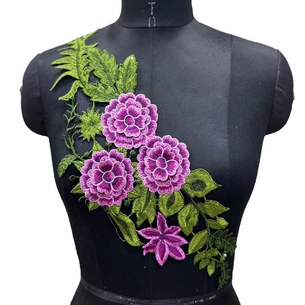 Designer Applique Patch with Detailed Floral Threadwork