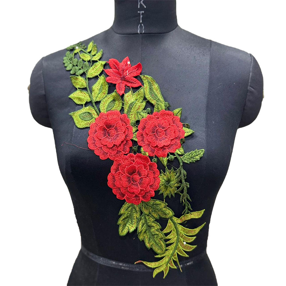 Designer Applique Patch with Detailed Floral Threadwork