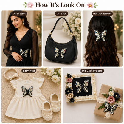 Luxury Handmade Pearl & Crystal Butterfly Applique Patch (2 Pieces)