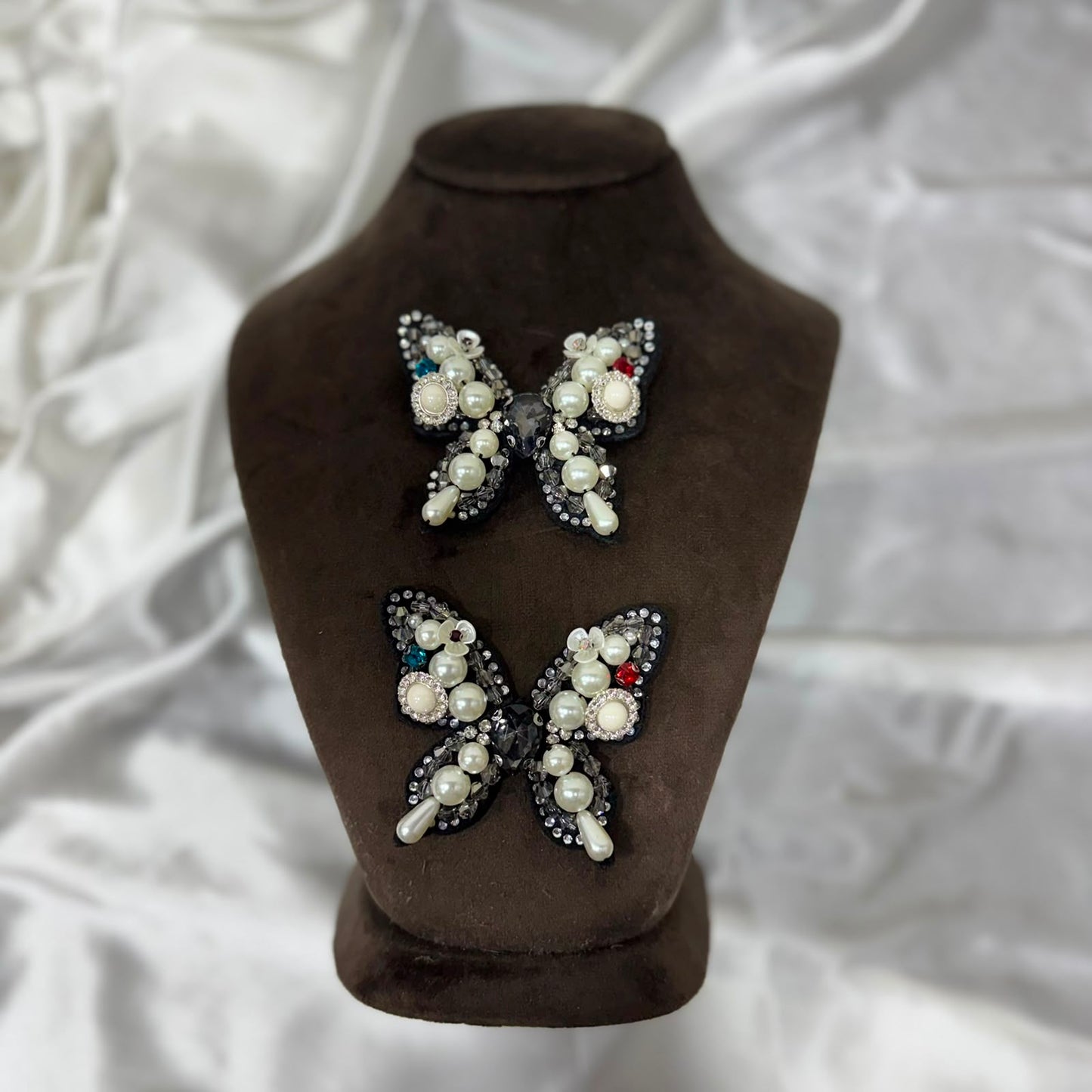 Luxury Handmade Pearl & Crystal Butterfly Applique Patch (2 Pieces)