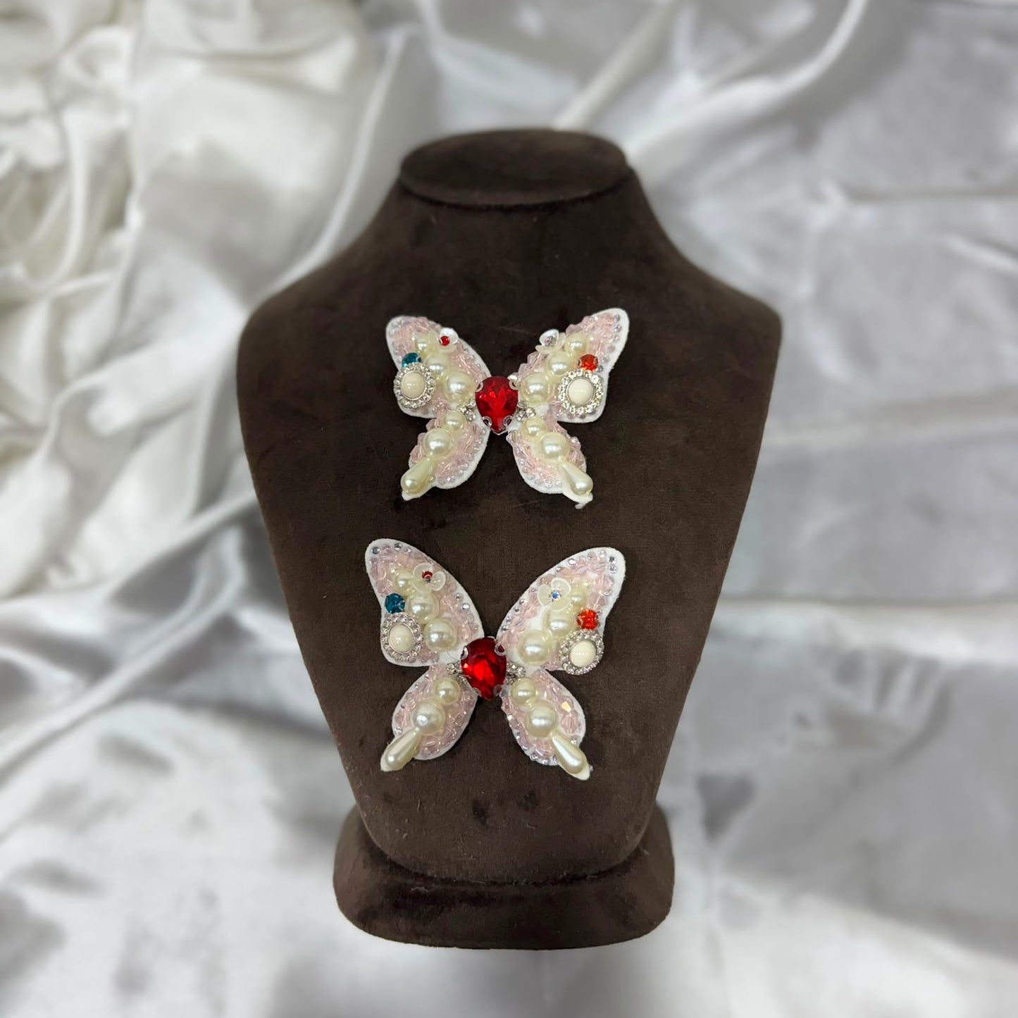 Luxury Handmade Pearl & Crystal Butterfly Applique Patch (2 Pieces)