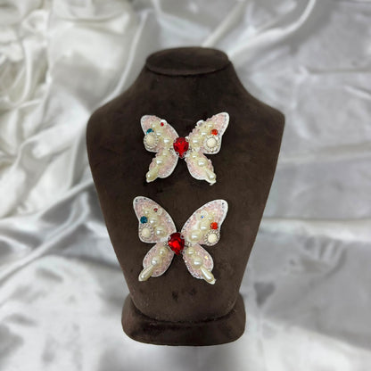Luxury Handmade Pearl & Crystal Butterfly Applique Patch (2 Pieces)