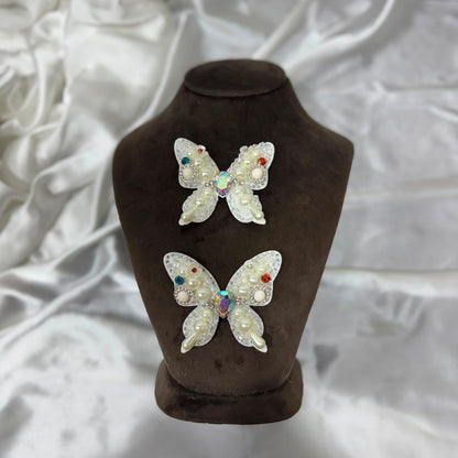 Luxury Handmade Pearl & Crystal Butterfly Applique Patch (2 Pieces)