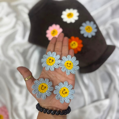 Cute Smiley Face Crochet Floweres for DIY Crafts & Accessories Patch (5 Pcs)