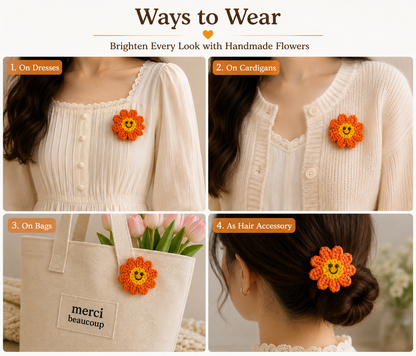 Cute Smiley Face Crochet Floweres for DIY Crafts & Accessories Patch (5 Pcs)