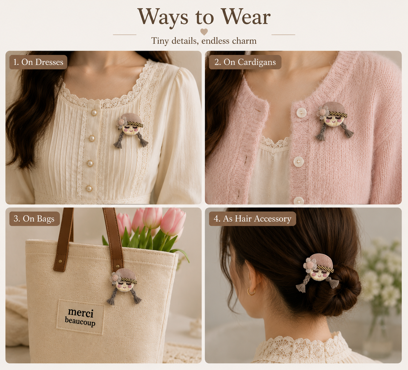 Adorable Handmade Doll Face Craft Applique Patch (5 Pieces)