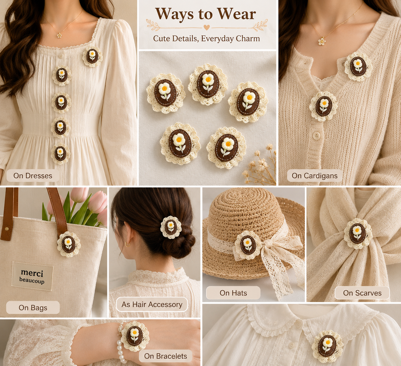 Decorative Cotton Lace Flower Applique Patch (5 Pieces)