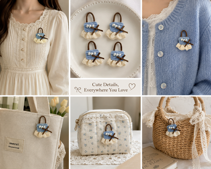 Designer Pearl Work Cotton Lace Purse Patch 5 Pieces Set