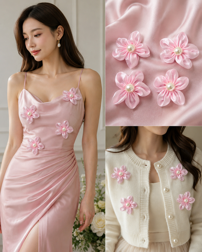 Decorative Floral Pearl Embellishment Patch (5 Pieces)