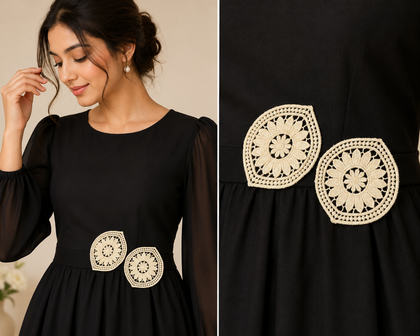 Floral Leaf Applique Patches (2 piece)
