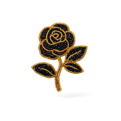 Black & Gold Rose Beaded Applique Patch (1 Piece)