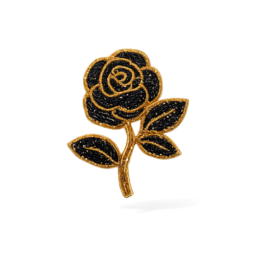 Black & Gold Rose Beaded Applique Patch (1 Piece)