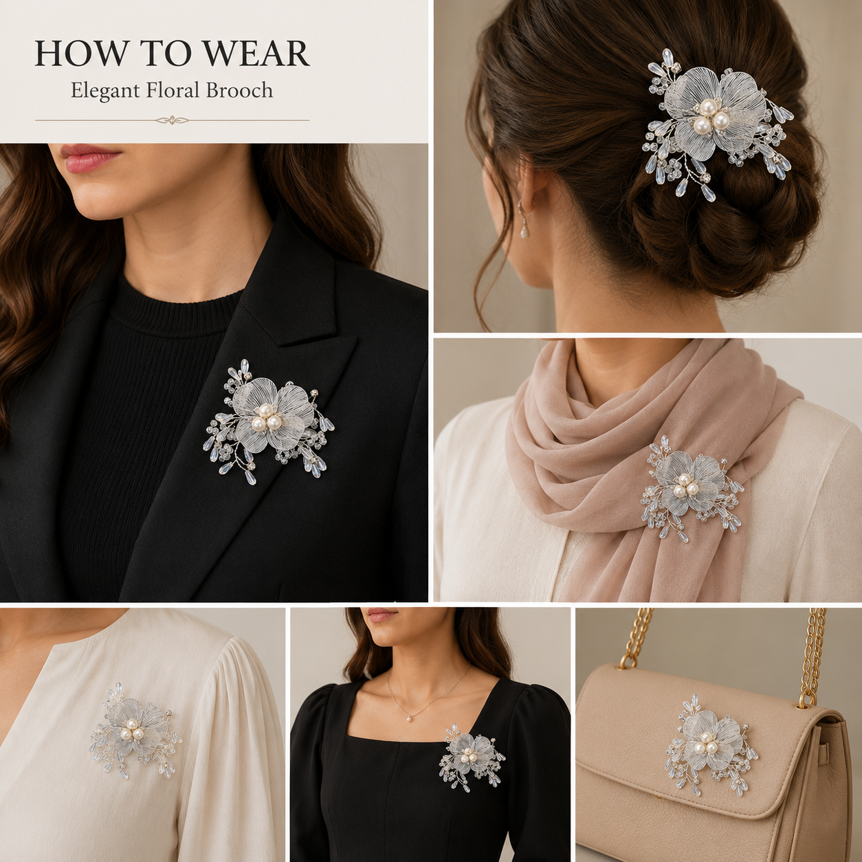 Elegant Silver Floral Pearl Crystal patch (1 piece)
