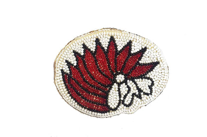 Red White Color Oval Shape Beads work Hand Embroidery Patch