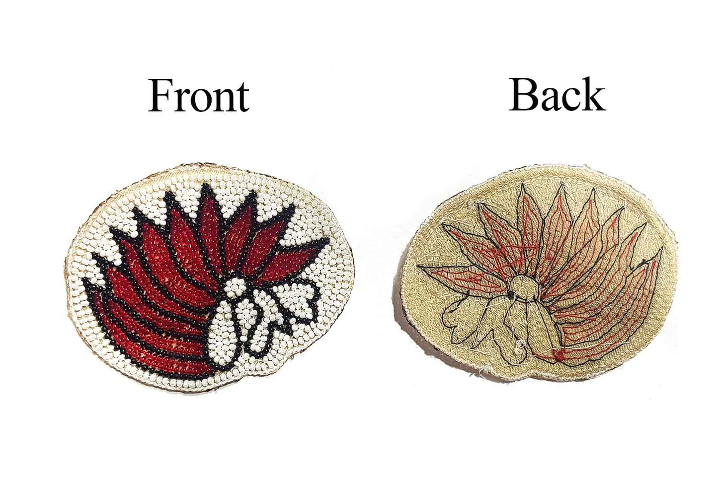 Red White Color Oval Shape Beads work Hand Embroidery Patch