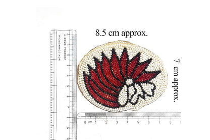Red White Color Oval Shape Beads work Hand Embroidery Patch