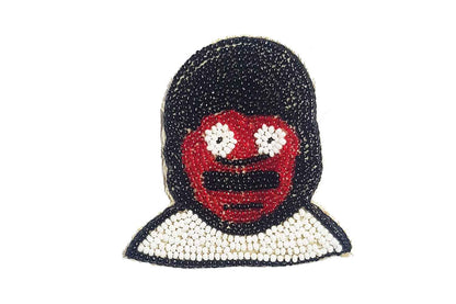 Red Black Face Beads Work Hand Embroidery Patch
