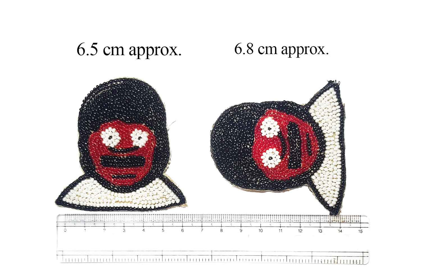 Red Black Face Beads Work Hand Embroidery Patch