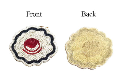 White Color Beads Work Hand Embroidery Patch