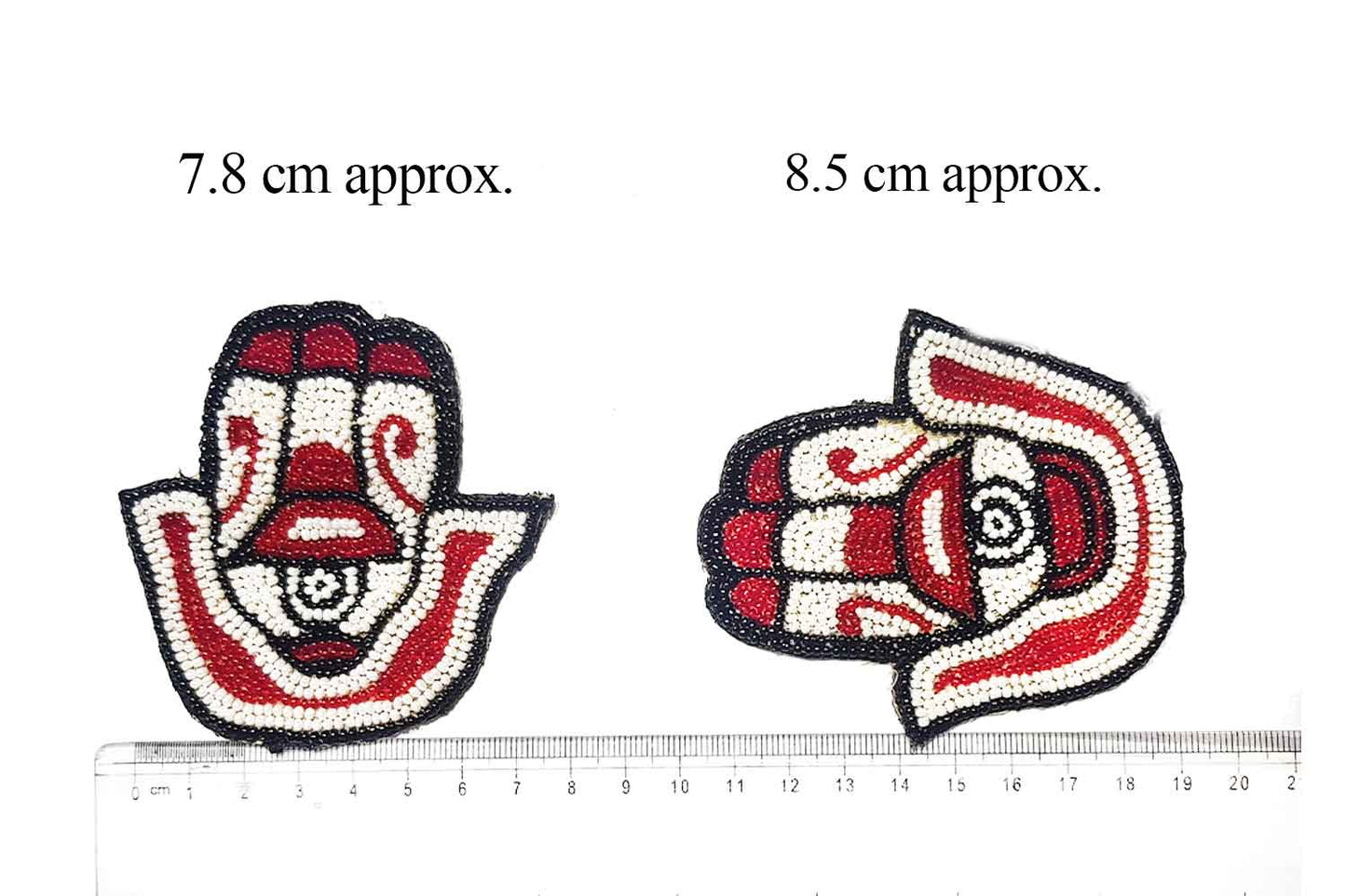 Red White Hand Shape Beads Work Hand Embroidery Patch