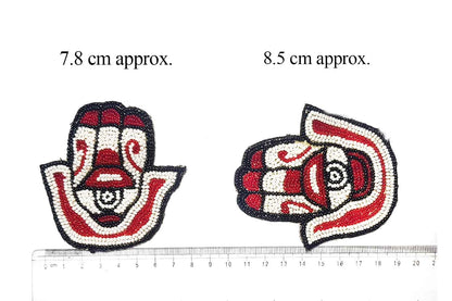 Red White Hand Shape Beads Work Hand Embroidery Patch