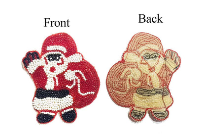 Red White Color Santa Clause Shape Beads Work Hand Embroidery Patch