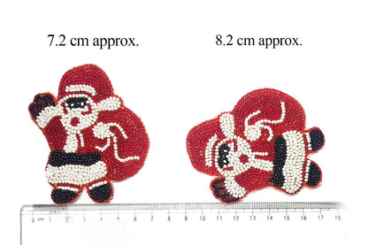 Red White Color Santa Clause Shape Beads Work Hand Embroidery Patch