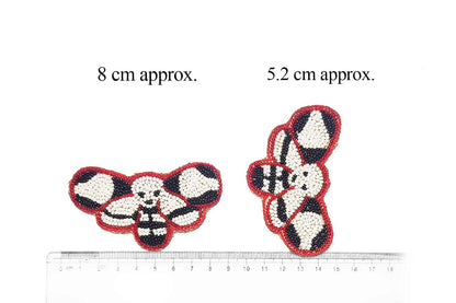 Red White-Black Beads Work Hand Embroidery Patch