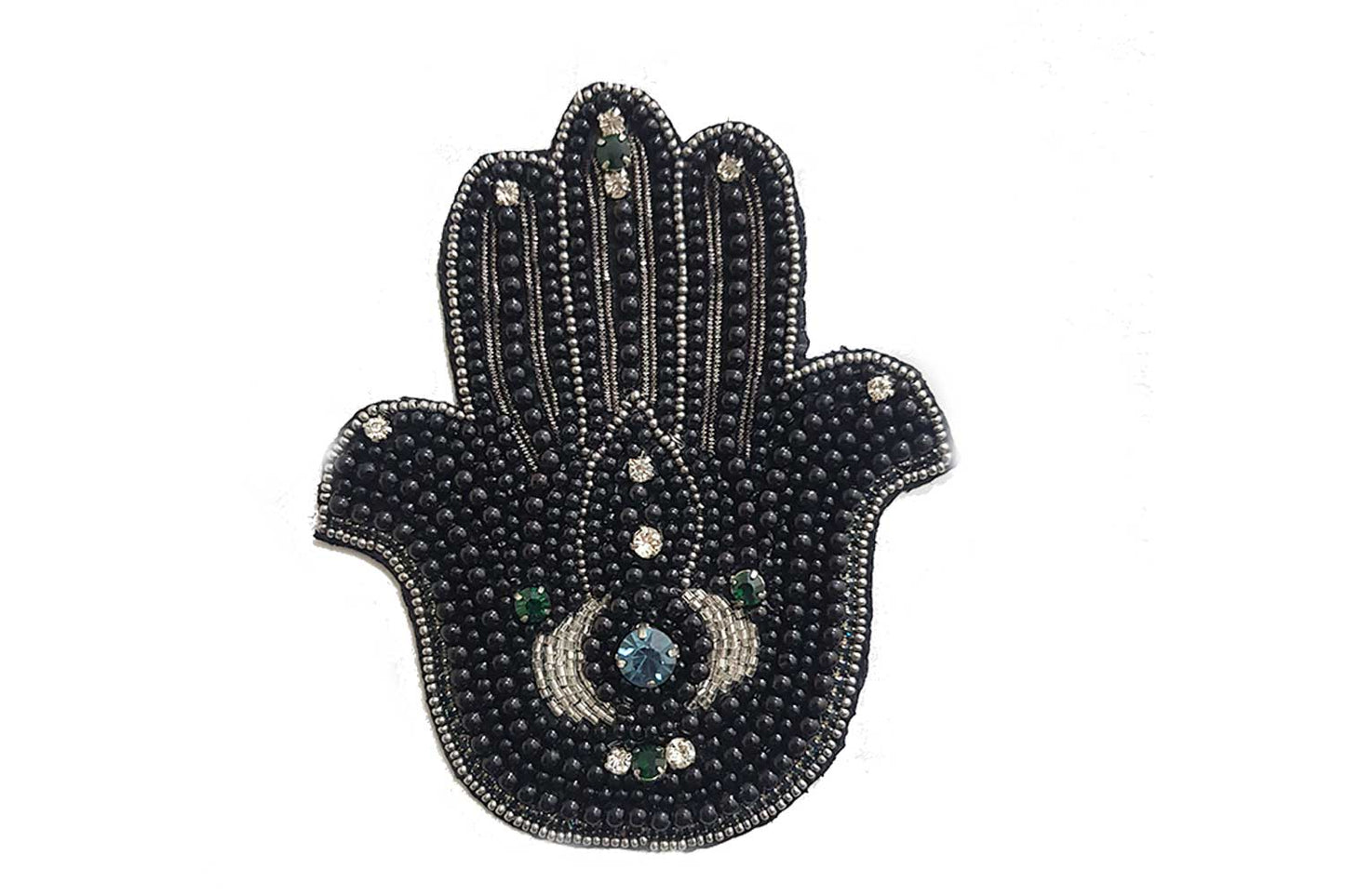 Black Beads work Hamsa Hand Design Evil Eye Embroidery Patch