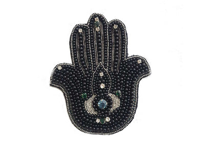 Black Beads work Hamsa Hand Design Evil Eye Embroidery Patch