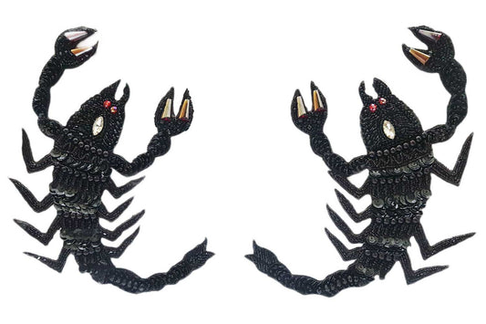 Black Color Scorpion Design Bead and Sequins Work Designer Fancy Embroidery Patch 2 pcs