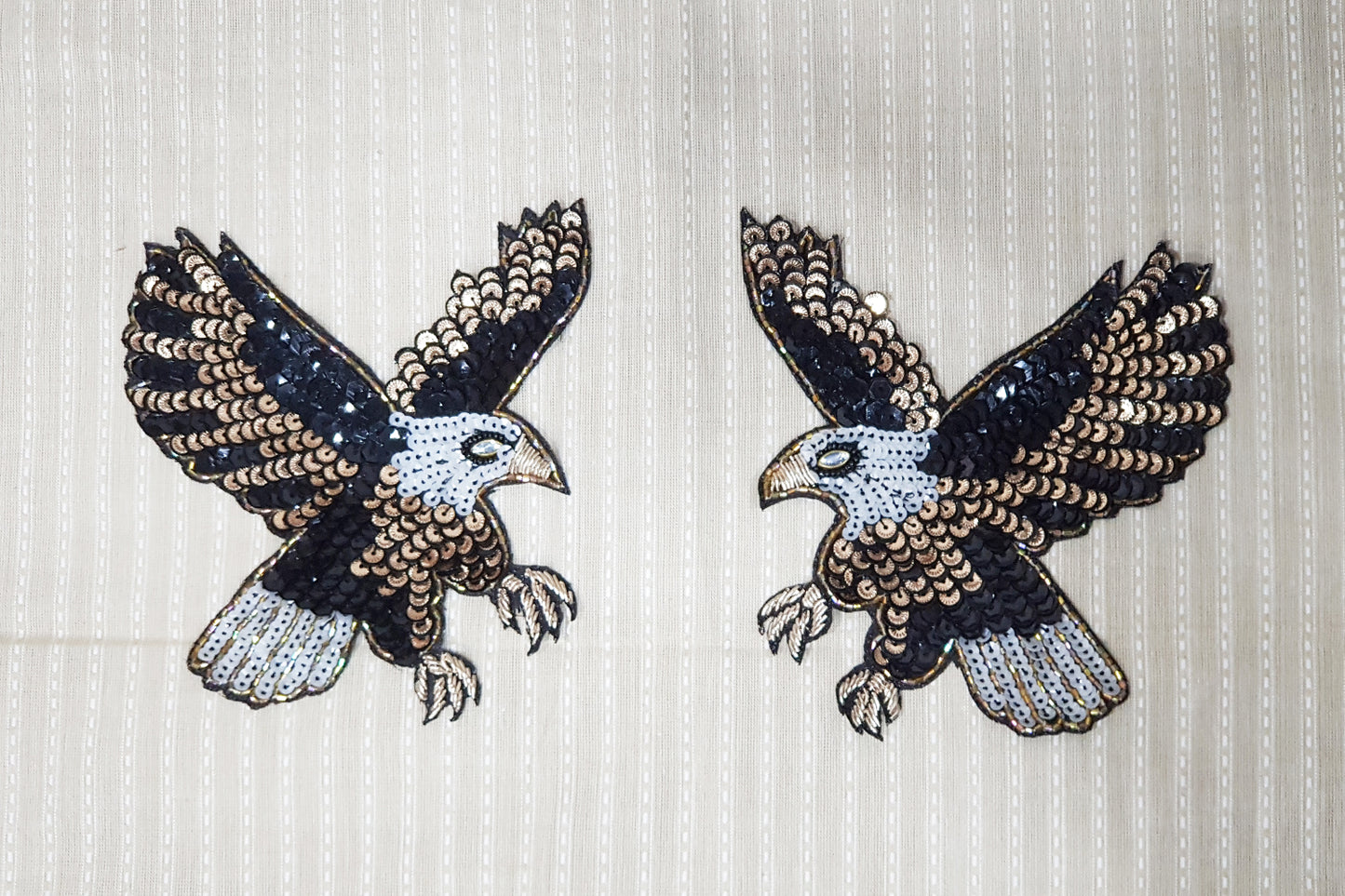 Black Golden Color Sequins work Eagle Design Bird Patch 2 pcs