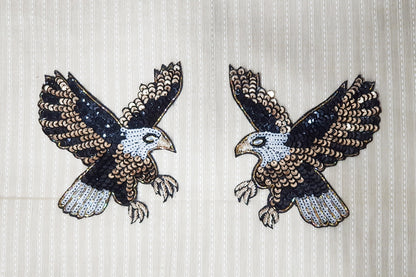 Black Golden Color Sequins work Eagle Design Bird Patch 2 pcs