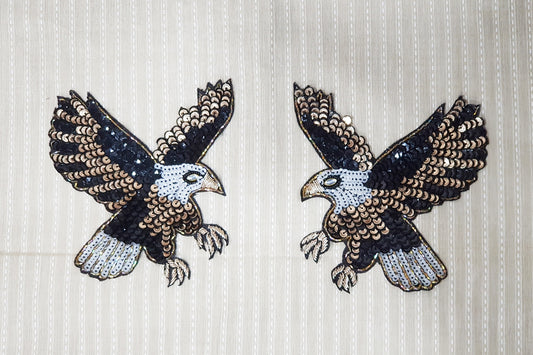 Black Golden Color Sequins work Eagle Design Bird Patch 2 pcs