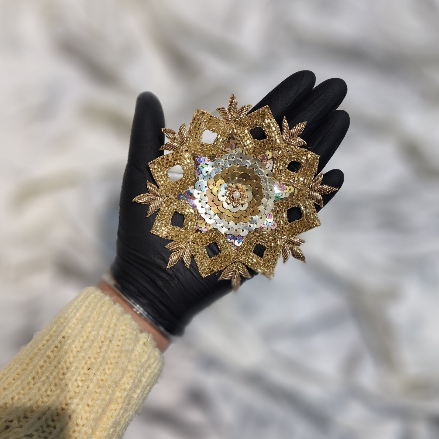 Golden Color Katdana and Sequins Work Patch 1 Piece