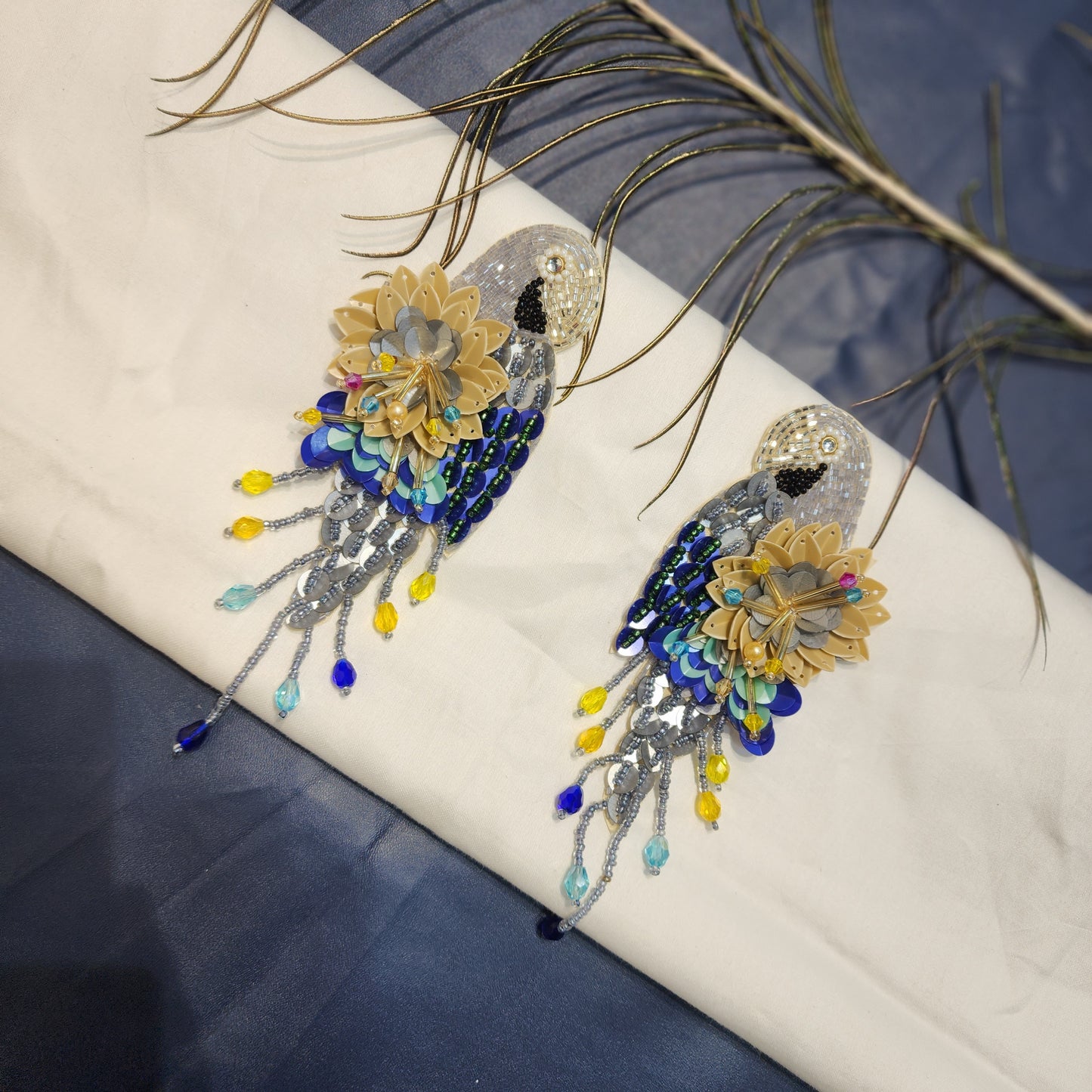 Designer Parrot shaped Hand Embroidered Patch