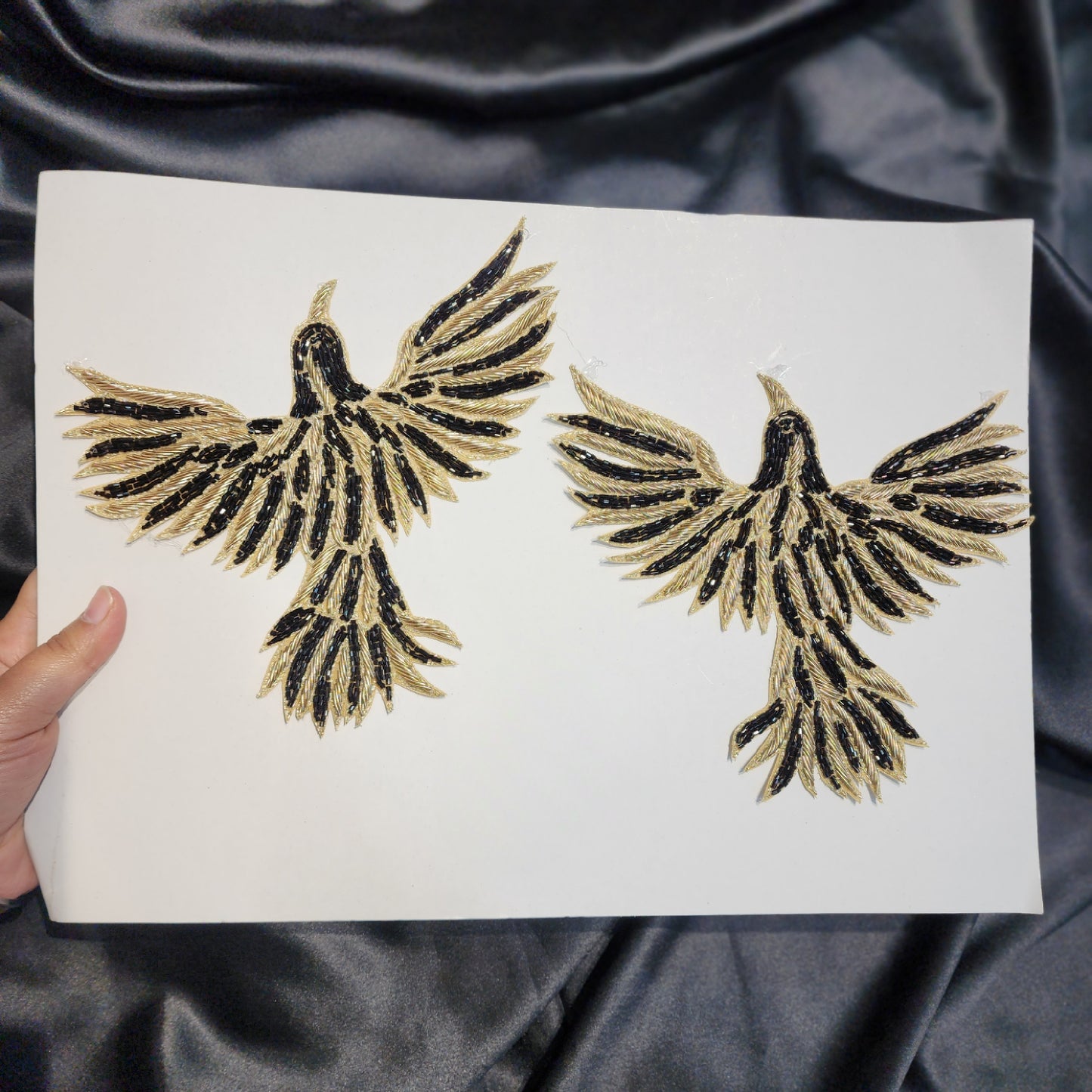 Black Gold Dabka Work Hand Embroidered Bird Patch