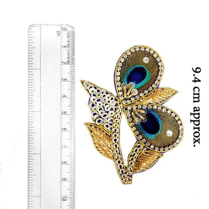 Multi Golden Peacock Feather Hand Embroidery Patch