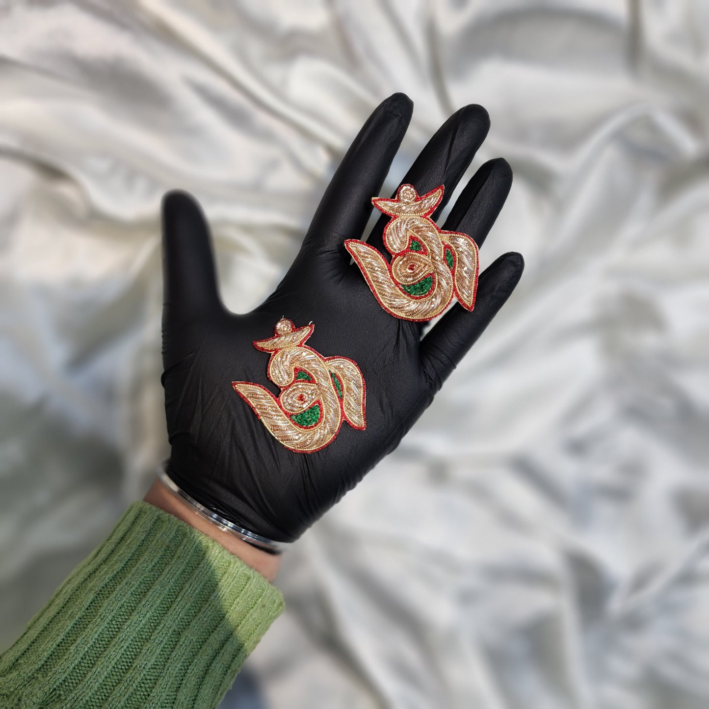 Light Golden Om Shaped Hand Embroidery Patch