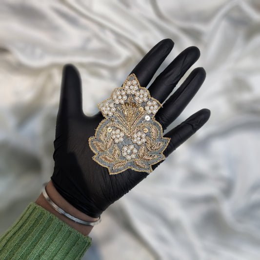 Pearl and Dabka work Golden Patch