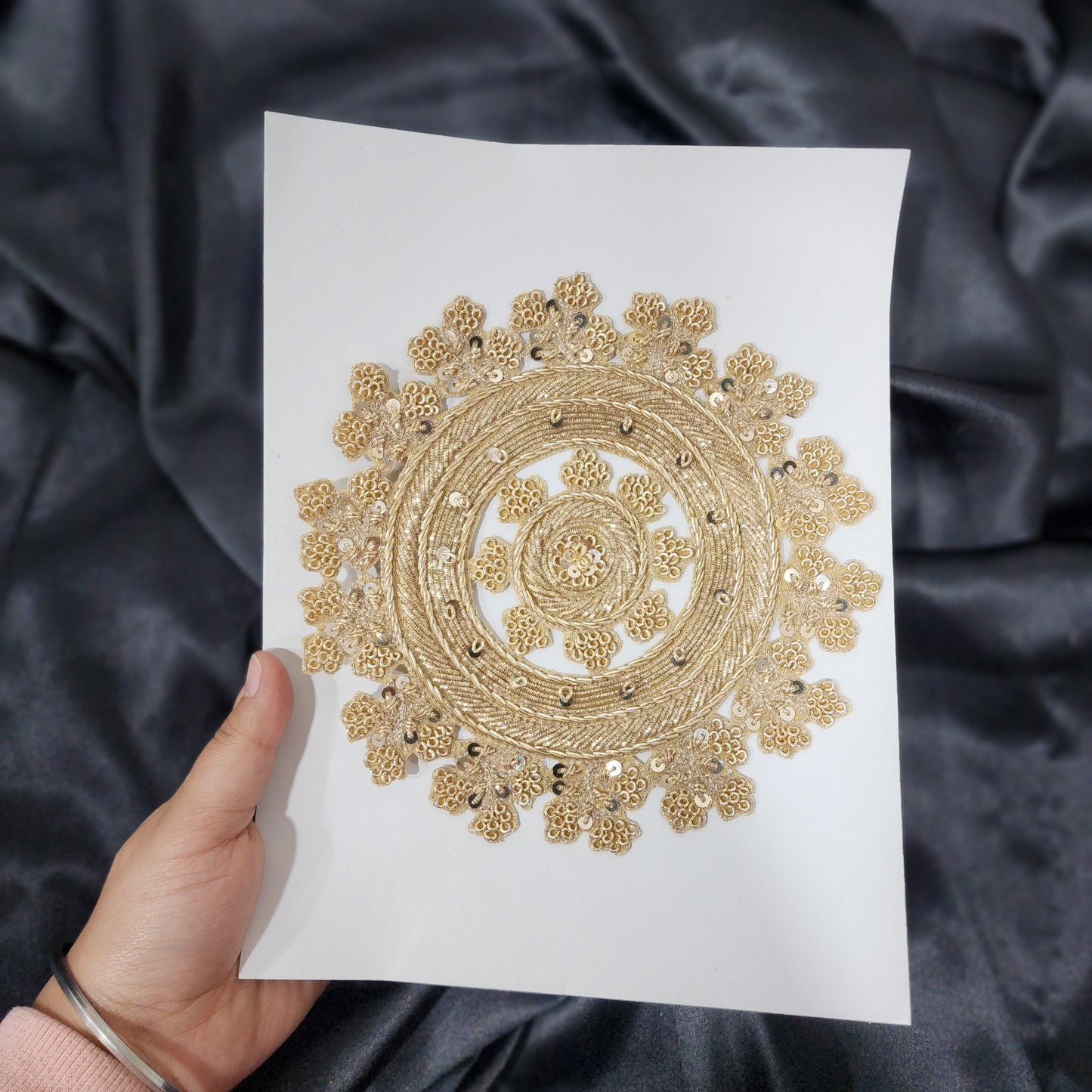 Round Dabka Work Hand Embroidery Patch Applique