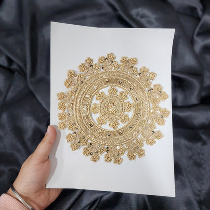 Round Dabka Work Hand Embroidery Patch Applique