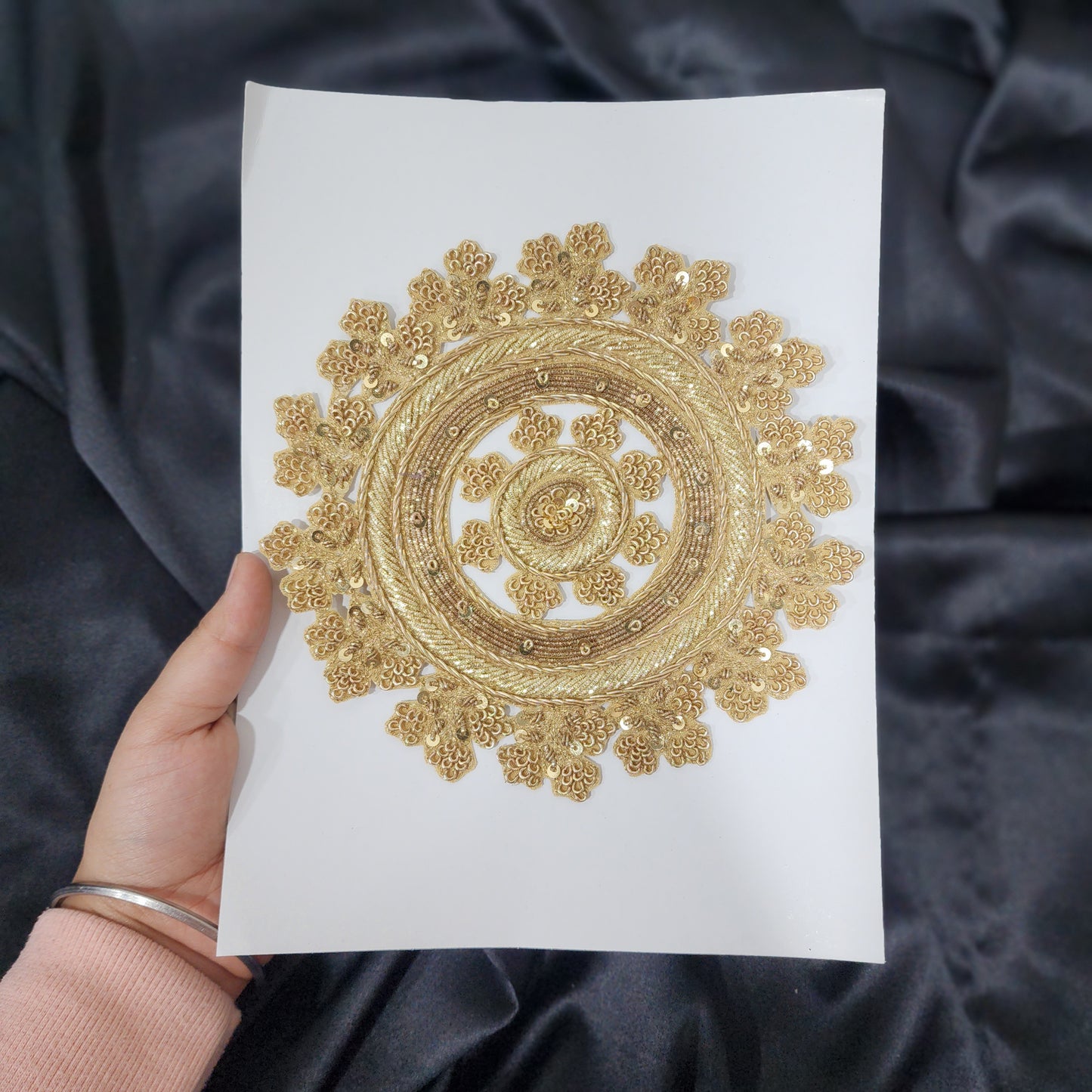 Round Dabka Work Hand Embroidery Patch Applique