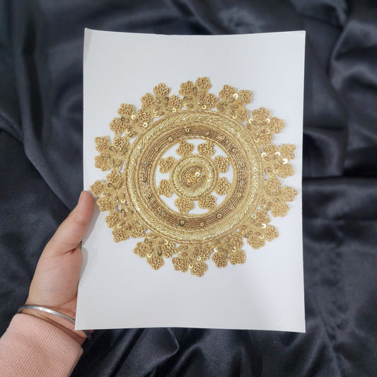 Round Dabka Work Hand Embroidery Patch Applique