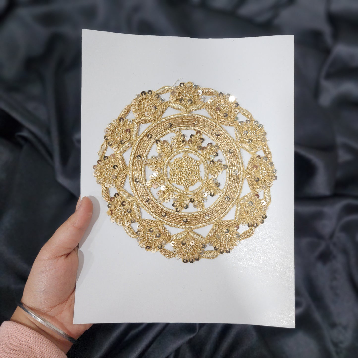 Round Dabka Nakshi Sequins Work Hand Embroidery Patch Applique