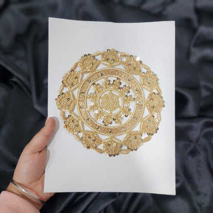Round Dabka Nakshi Sequins Work Hand Embroidery Patch Applique