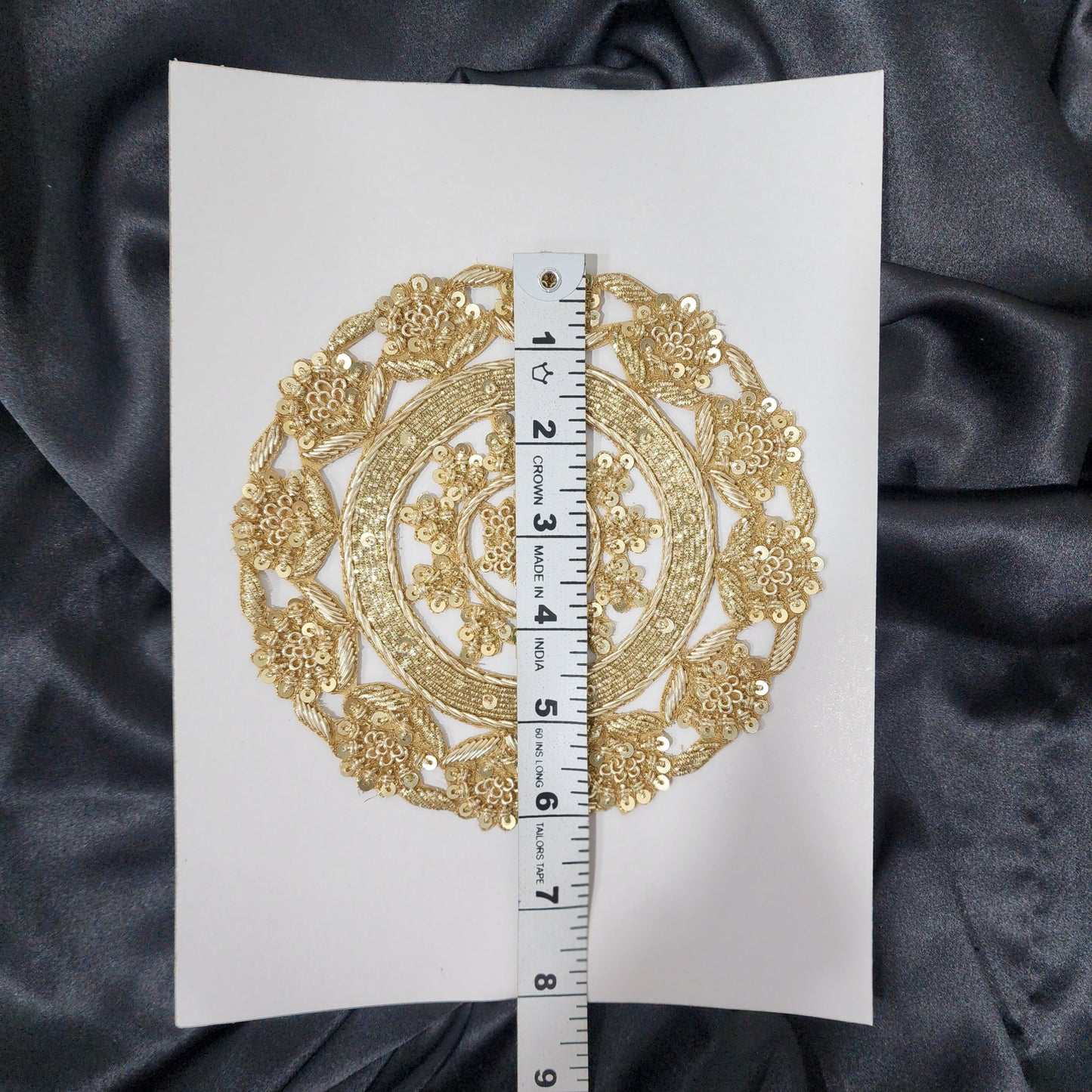 Round Dabka Nakshi Sequins Work Hand Embroidery Patch Applique