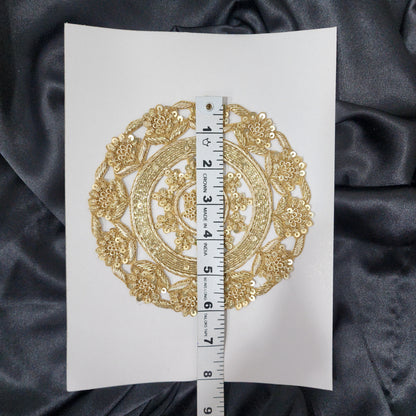 Round Dabka Nakshi Sequins Work Hand Embroidery Patch Applique