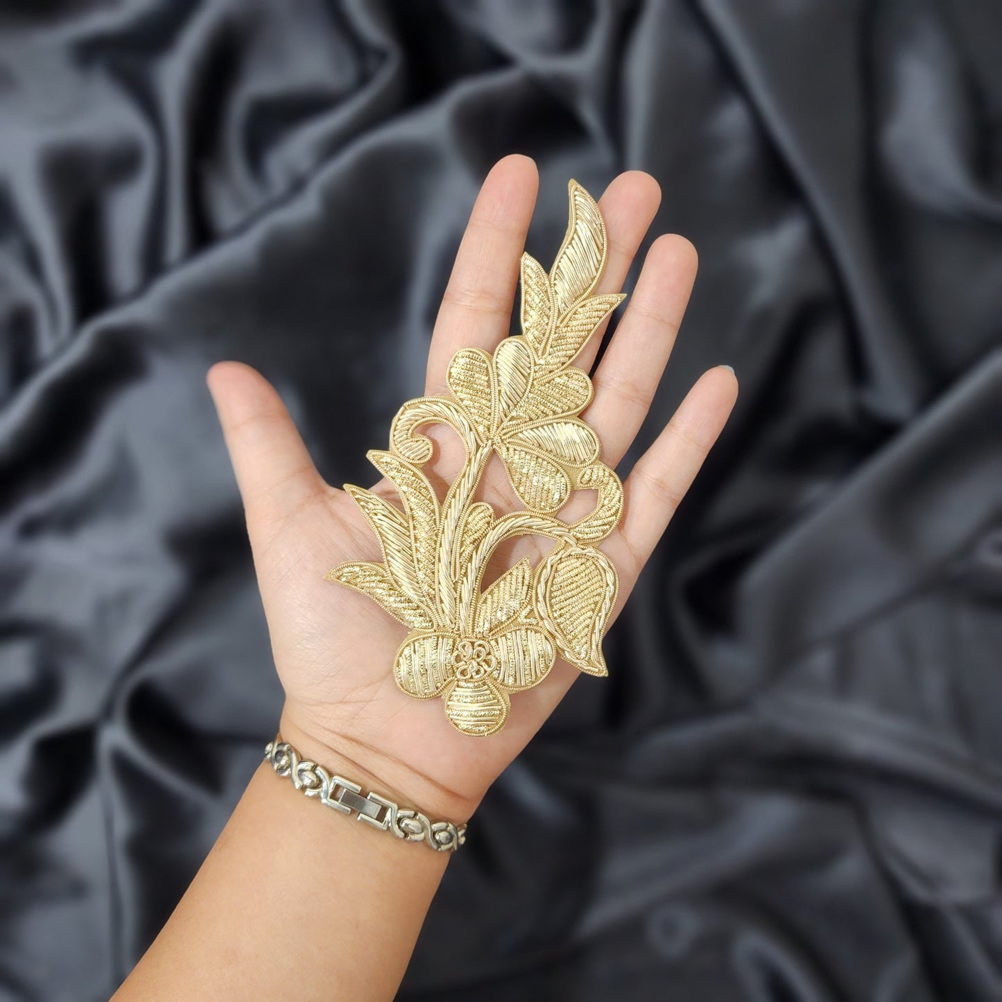 Golden color Dabka work Hand Embroidery Patch 1 Piece
